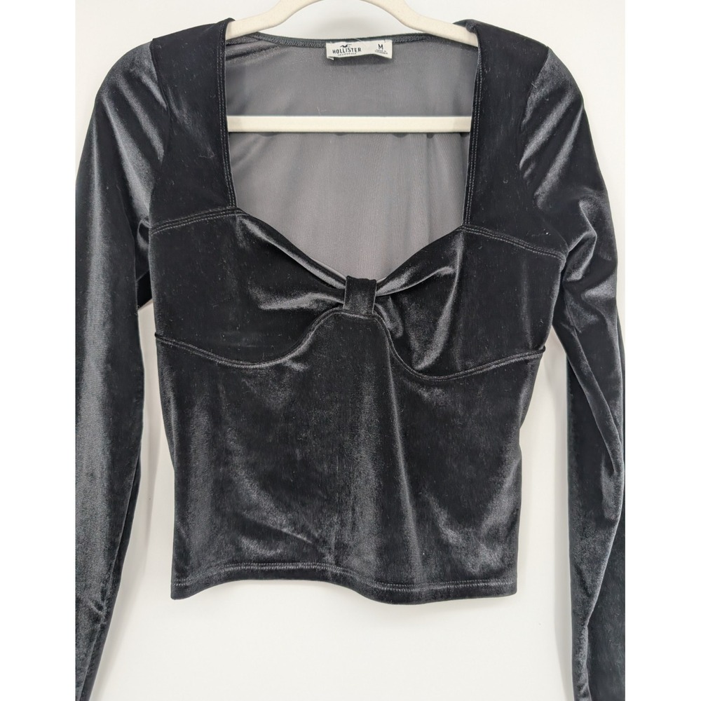 Hollister Black Velvet Whimsigoth Renaissance Dark Fairy Corset Milkmaid Top Med - Picture 4 of 10